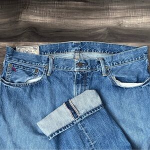 Polo Ralph Lauren Hampton Straight Jean Men 36x29 Red Line Selvedge Faded Denim